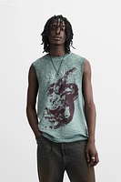 WASHED PRINT KNIT T-SHIRT