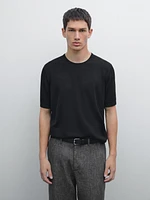 Cotton blend knit short sleeve sweater
