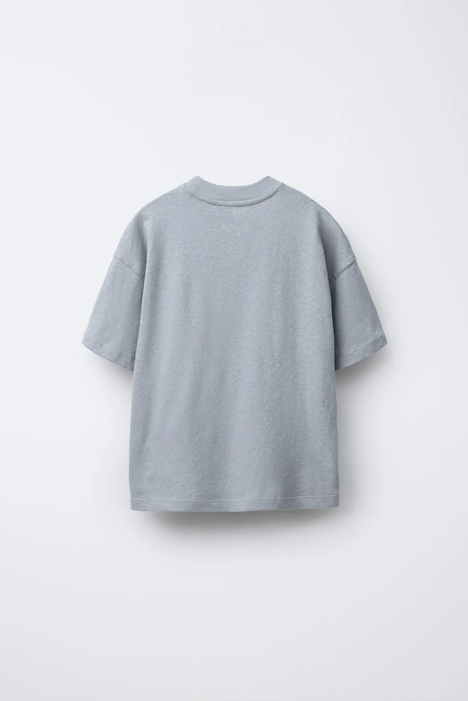 COTTON AND LINEN T-SHIRT WITH TEXT