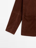 Suede leather stand collar jacket