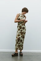 DRAPED PRINTED MIDI DRESS