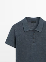Linen blend cutwork polo sweater