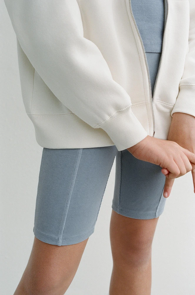 WASHED EFFECT RIBBED BIKE SHORTS