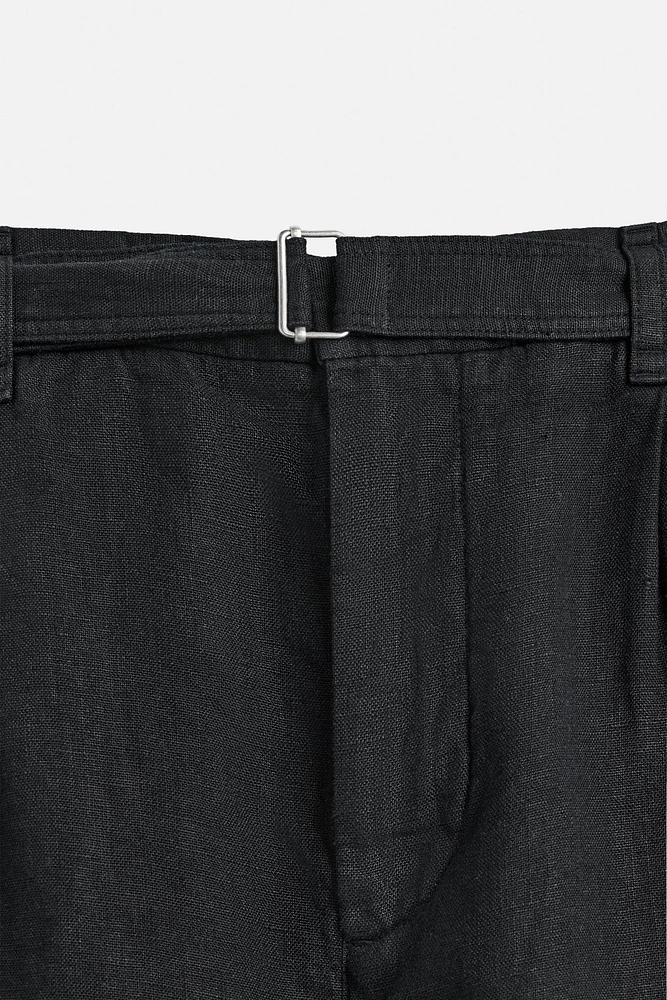 100% LINEN BELTED PANTS