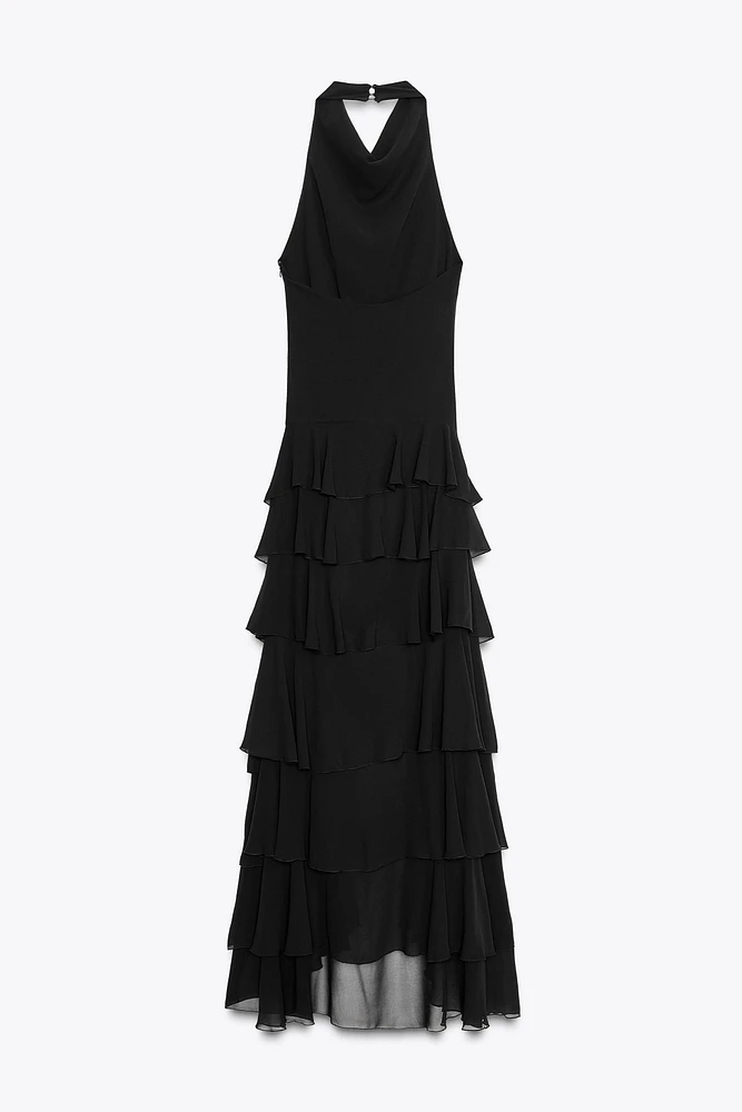 ROBE LONGUE HALTER VOLANTS