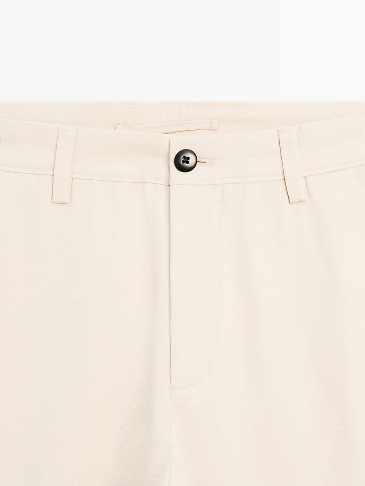 Cotton blend slim fit canvas trousers