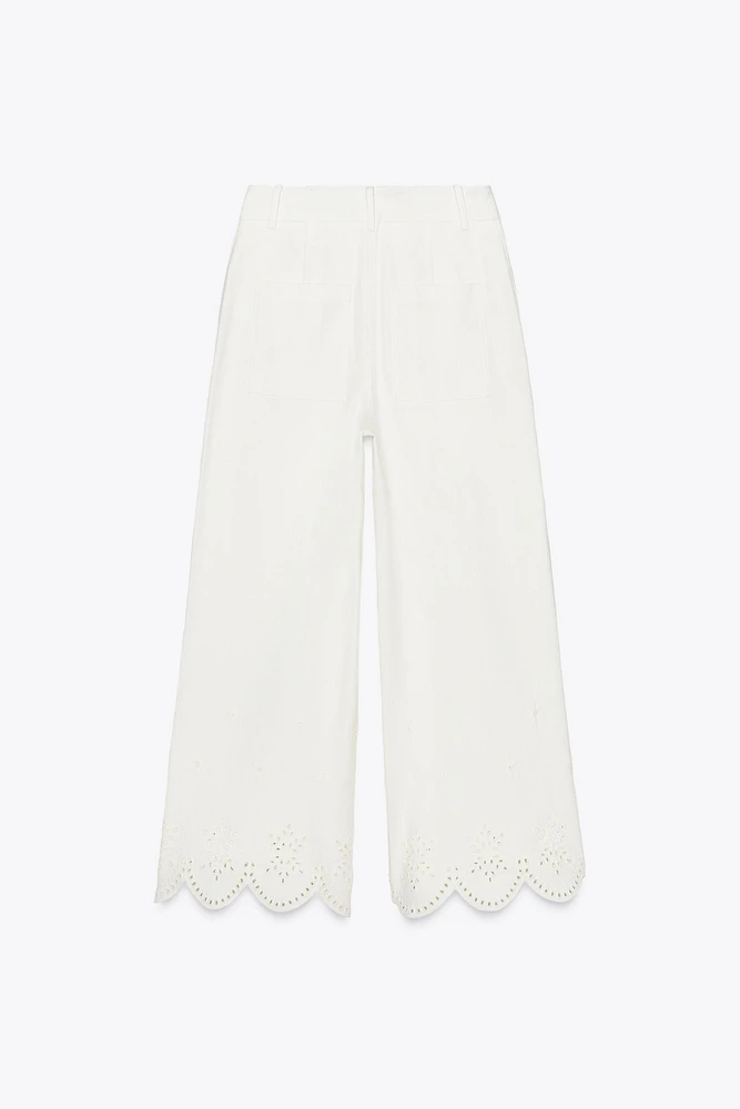 PANTALON JUPE-CULOTTE BRODERIES AJOURÉES