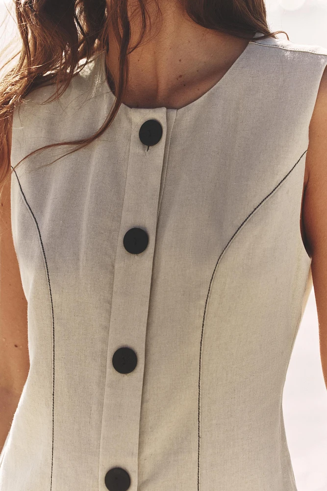 ROBE COURTE EN LIN AVEC SURPIQÛRES