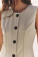 LINEN MINI DRESS WITH TOPSTITCHING