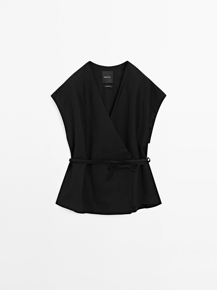 Kimono lin croisé avec nœud