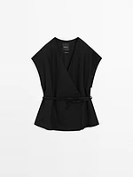Kimono lin croisé avec nœud