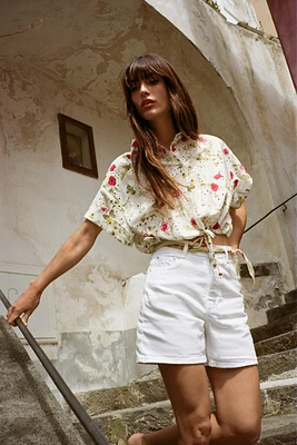 PRINTED SHIRT WITH EYELET EMBROIDERY