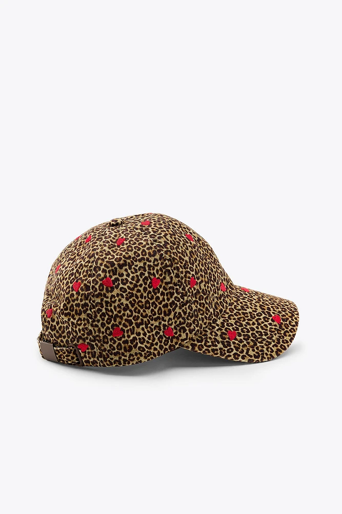 EMBROIDERED ANIMAL PRINT TWILL CAP