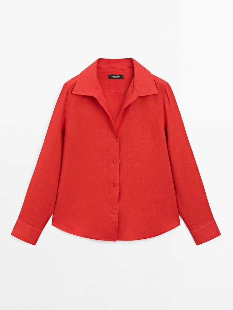 100% linen open collar shirt