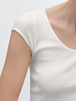 Cotton T-shirt with lace trim detail