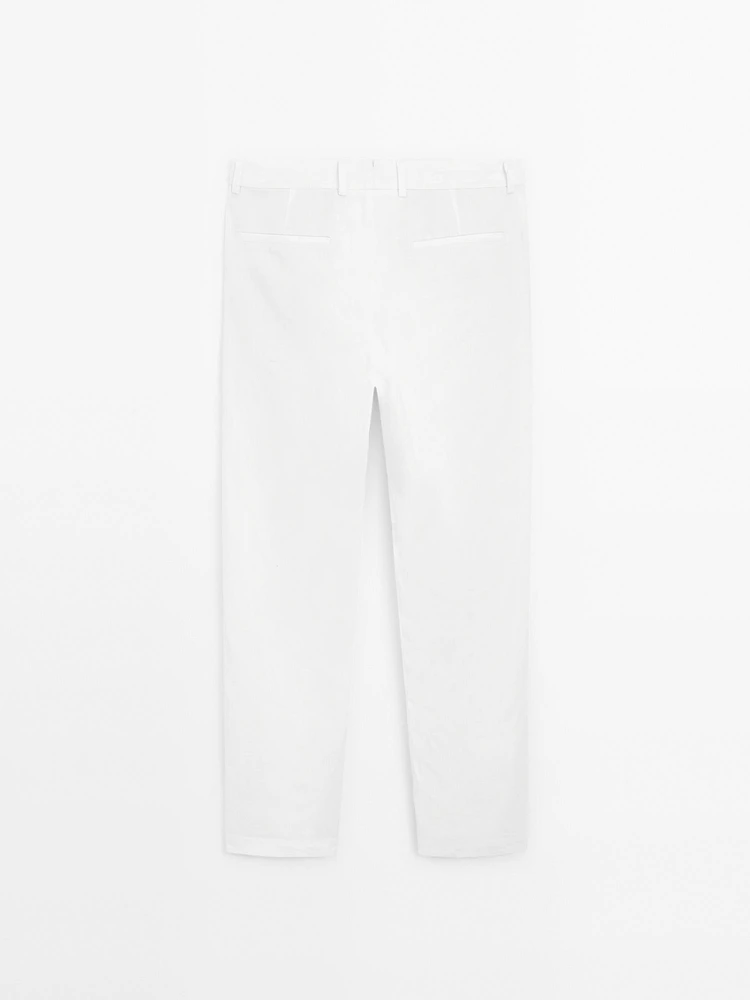Pantalon tappered fit en coton et lin