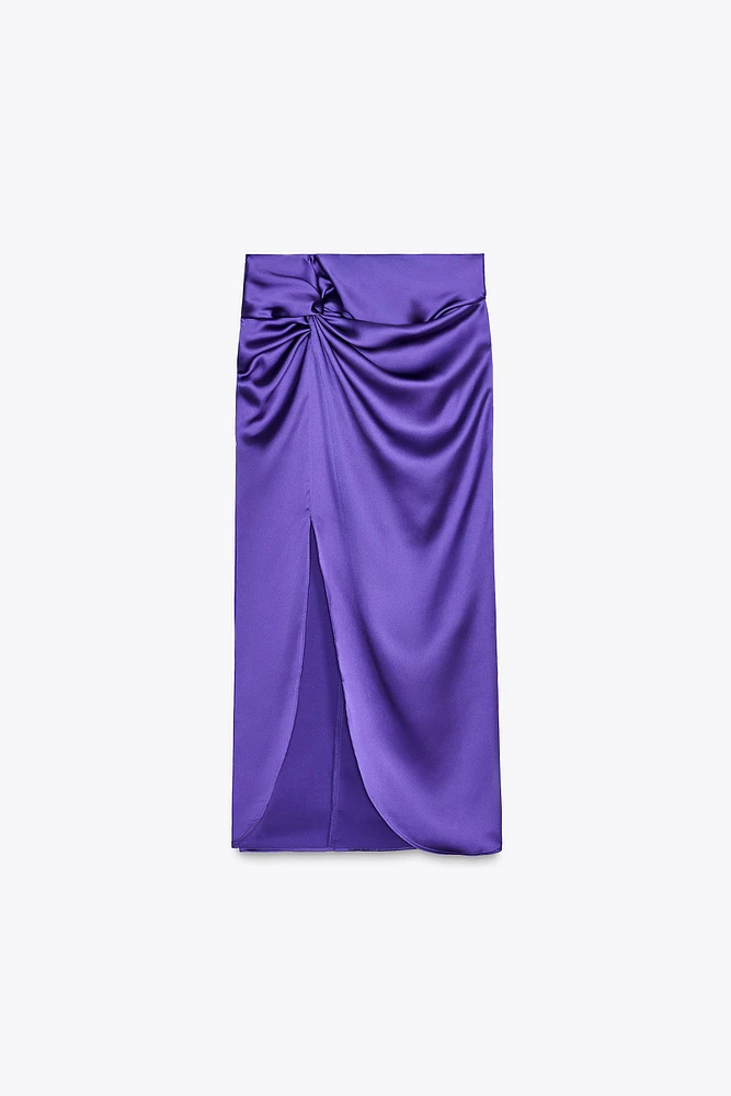 KNOTTED SATIN EFFECT MIDI SKIRT
