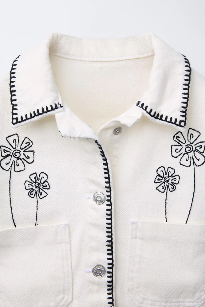 VESTE EN DENIM FLEURS BRODÉES