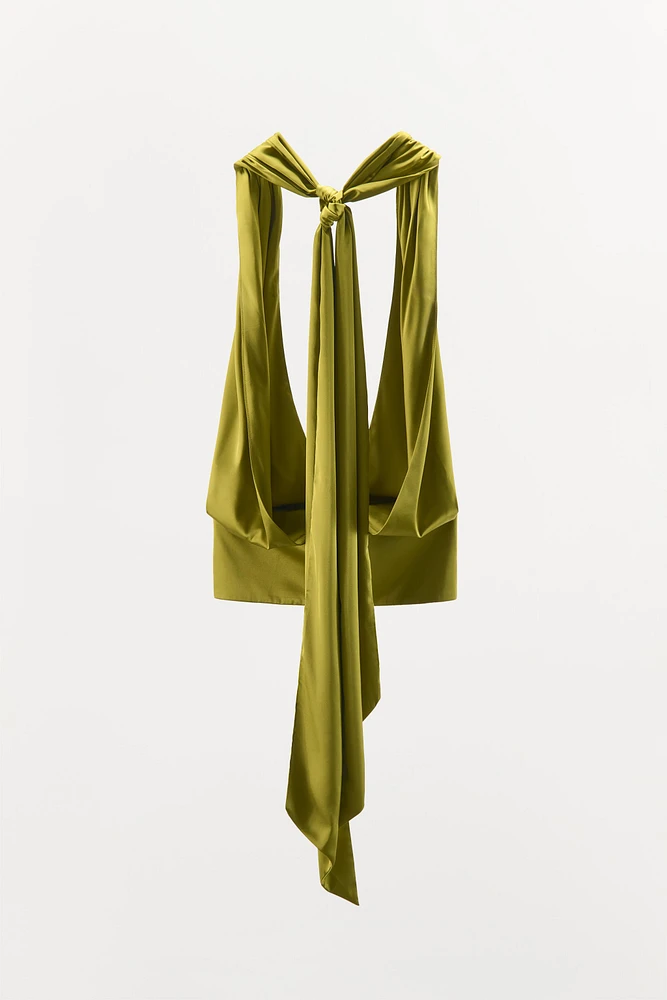 TOP HALTER SATINÉ FOULARD