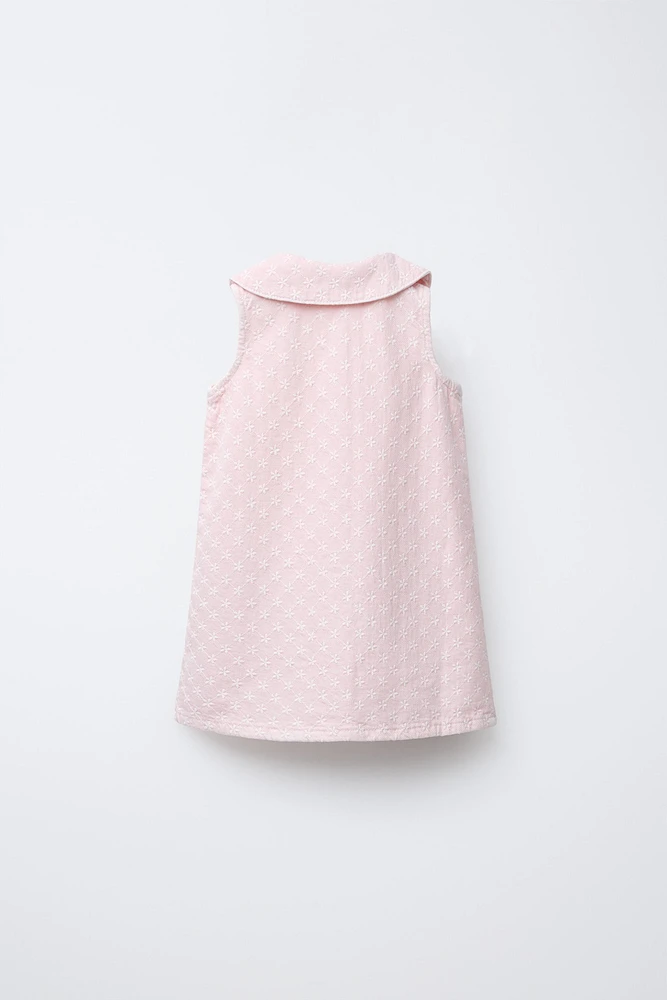 EMBROIDERED FLORAL TWILL DRESS