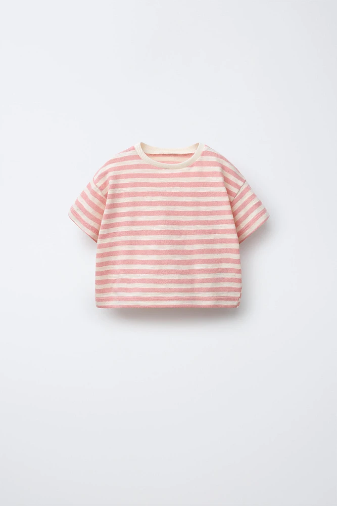 TEXTURED WOVEN STRIPE T-SHIRT
