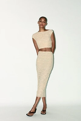 DRAPED LACE RHINESTONE SKIRT