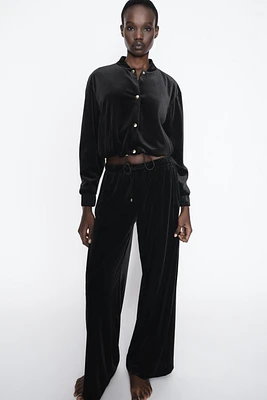 VELVET WIDE LEG PANTS