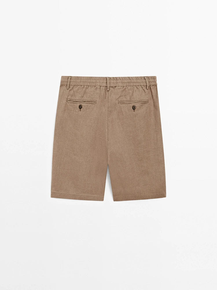 100% linen semi-jogger fit Bermuda shorts