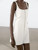 Linen mini dress with contrast trims