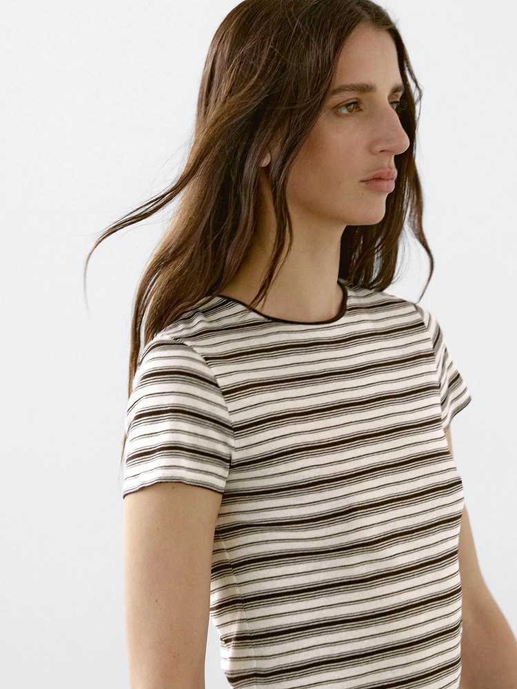 100% cotton striped retro T-shirt