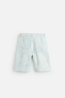 SCRATCHED BAGGY FIT DENIM SHORTS