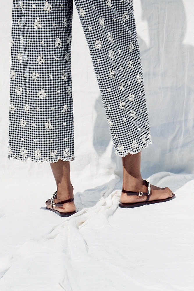 PANTALON JUPE-CULOTTE VICHY BRODÉ