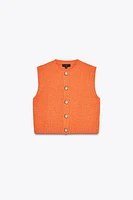 TOP GILET EN MAILLE BOUTON COQUILLAGE