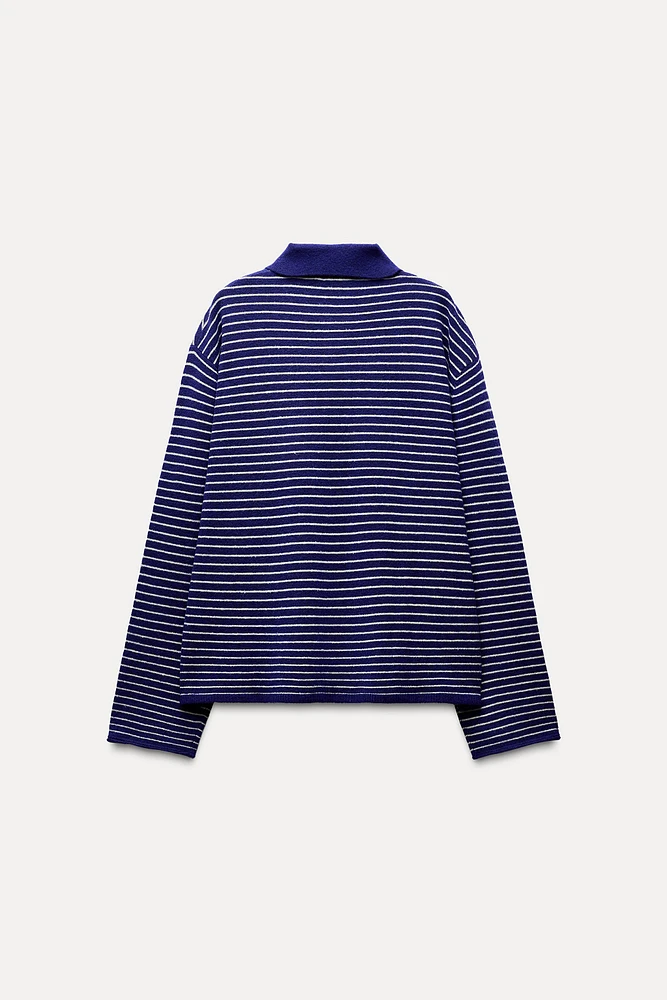 STRIPED KNIT POLO SWEATER