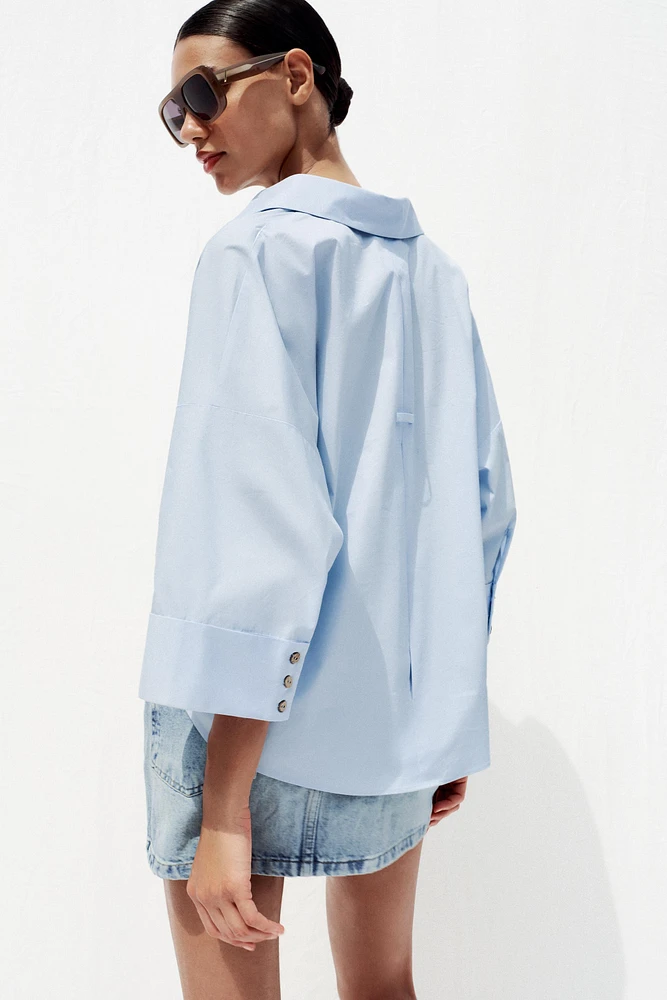 CHEMISE EN POPELINE À MANCHES LARGES