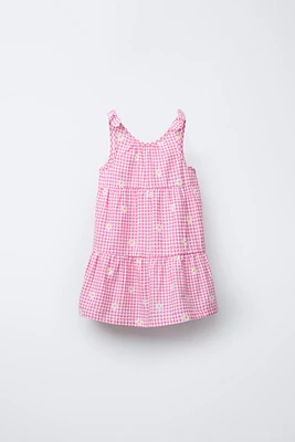 ROBE À CARREAUX VICHY FLEURS