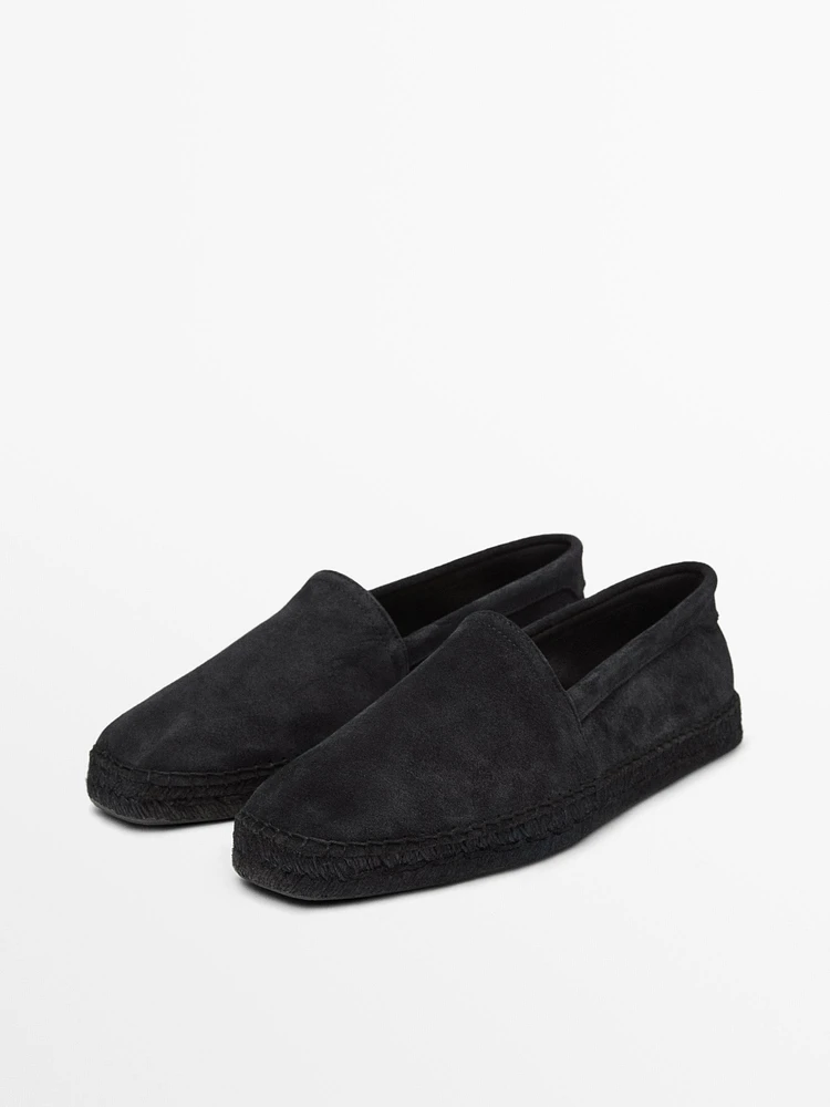 Espadrilles unies en croûte de cuir