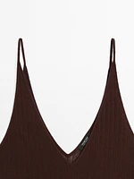 Openwork cotton blend strappy top