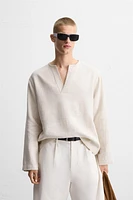 CHEMISE POLO STRUCTURÉE MÉLANGE LIN
