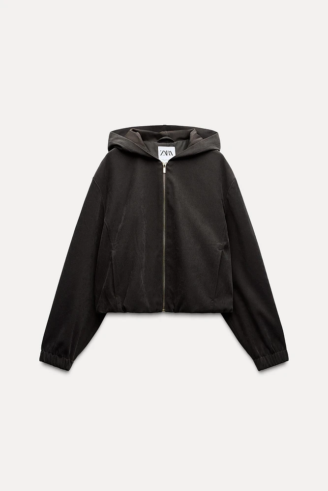 BLOUSON BOMBER TEXTURÉ À CAPUCHE