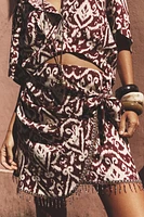 FRINGED BEADED PRINT SKIRT