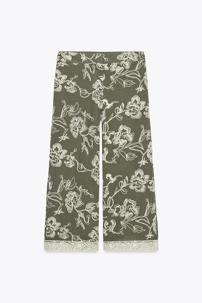 GUIPURE HEM EMBROIDERED PANTS