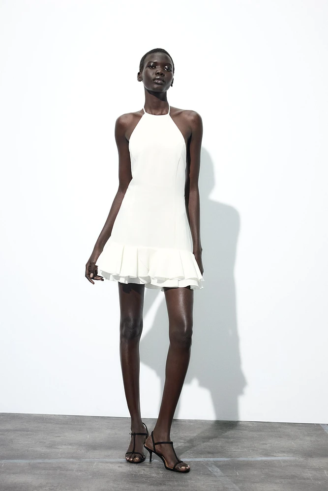 ROBE MINI HALTER À VOLANTS