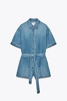 BELTED TRF DENIM SHORTS JUMPSUIT