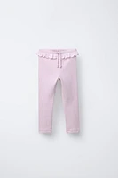 SWISS EMBROIDERED RUFFLE RIBBED LEGGINGS