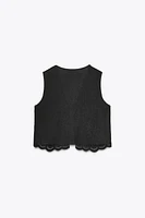 LINEN VEST WITH PERFORATED EMBROIDERY
