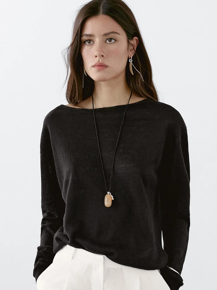 100% linen boat neck sweater