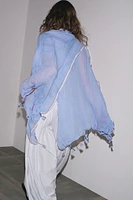 FOULARD AVEC LIN RAYÉ À POMPONS