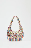 OVAL BAG WITH FLORAL EMBROIDERY