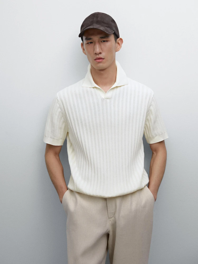 Ribbed knit polo collar sweater